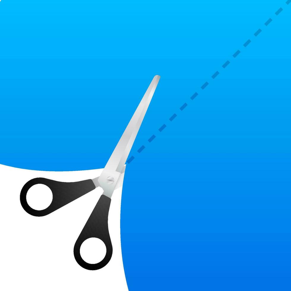 Paper cut cutting. Scissors with cut lines. Vector stock illustration.