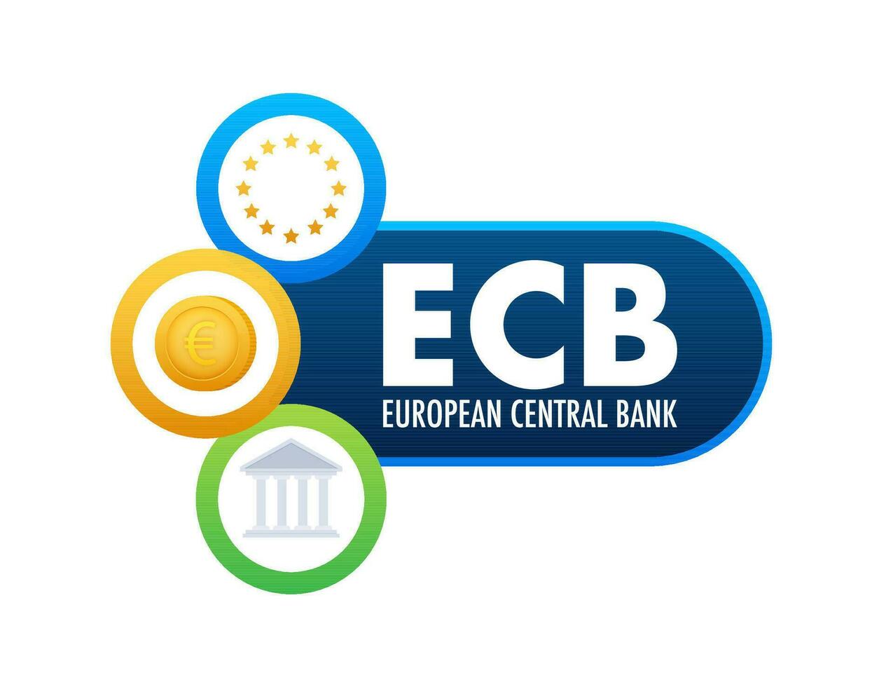 ECB   European Central Bank. Central bank and national financial institution. Vector stock illustration