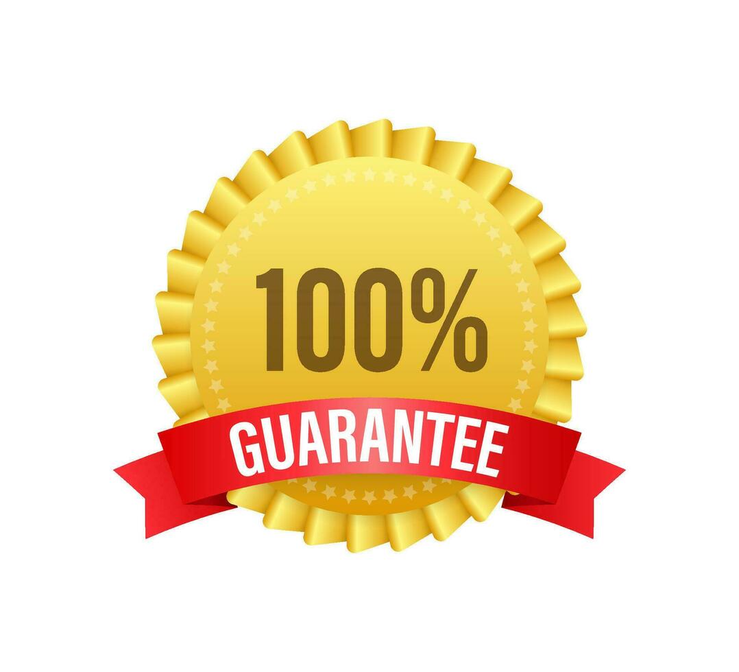 Ribbon with gold 100 guarantee. Banner sale. Business circle. Approval icon. Vector stock illustration