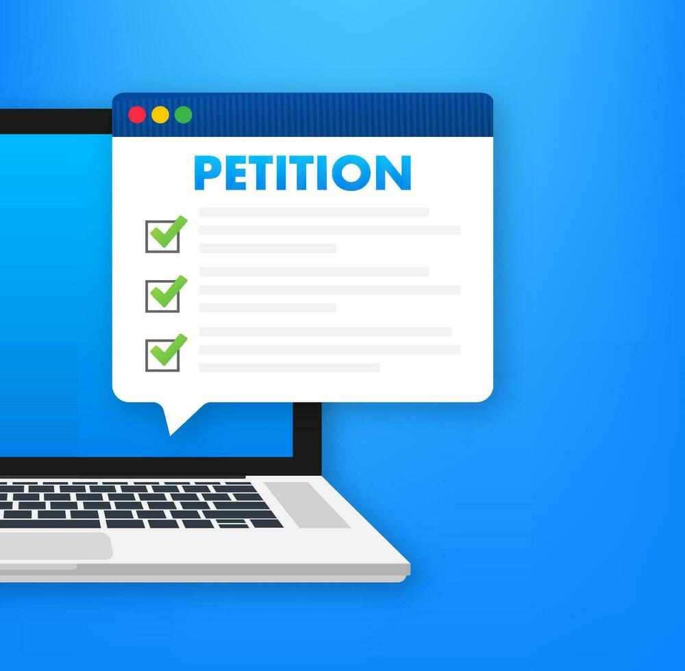 Petition form on laptop screen. Making choice, democracy. Public welfare support vector