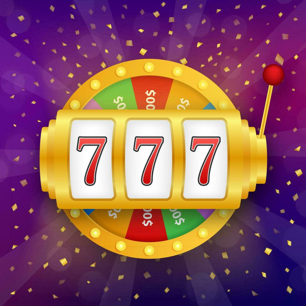 Retro banner for game background design. Winner banner. Slot machine with lucky sevens jackpot. Vector stock illustration