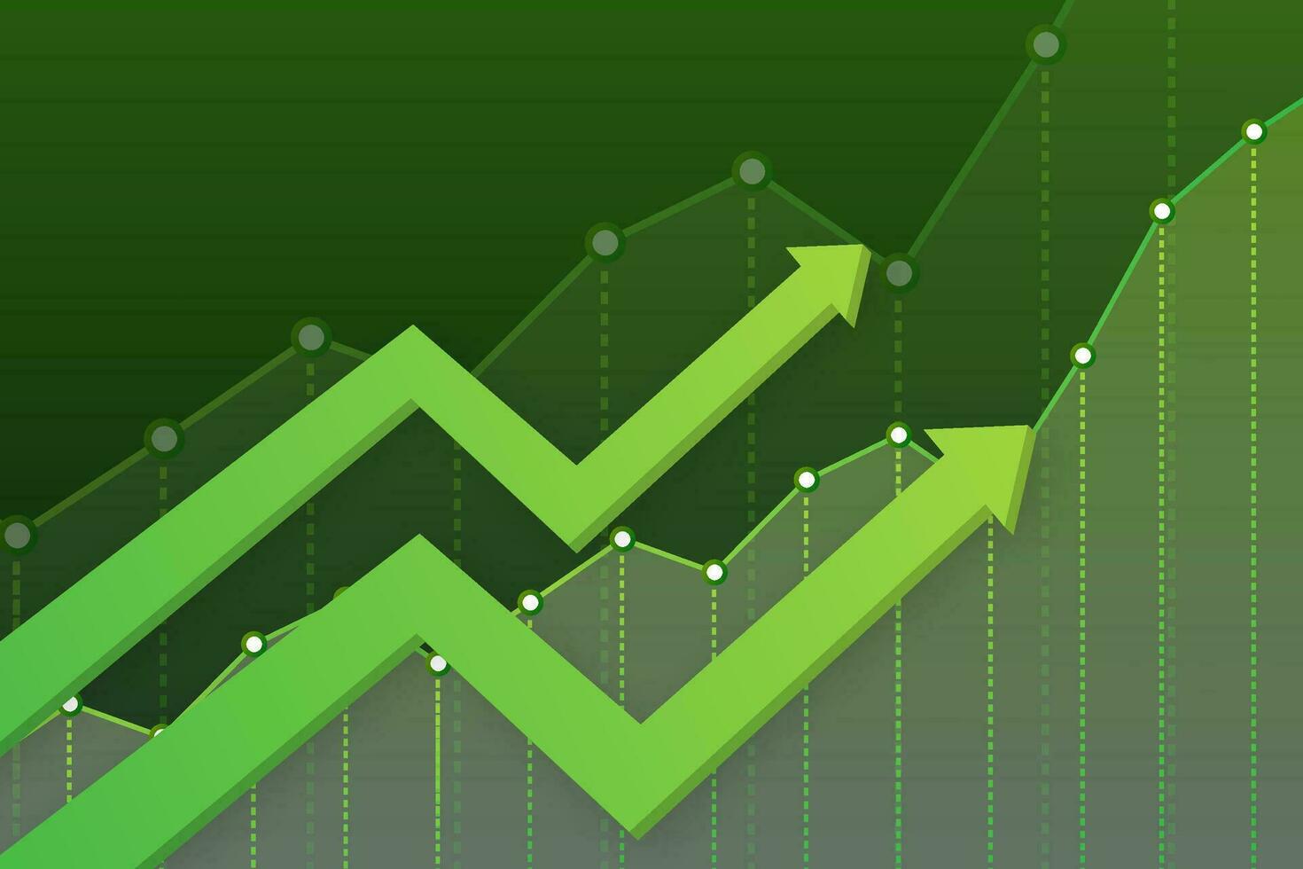 Profit money or budget. Cash and rising graph arrow up, concept of business success. Capital earnings, benefit. Vector stock illustration