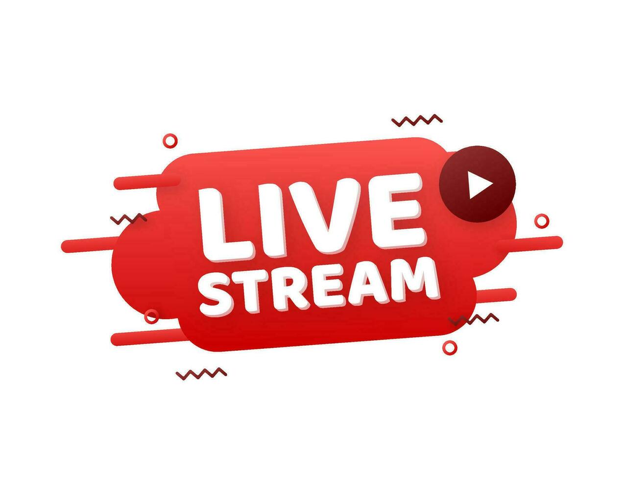 Live stream flat logo   red vector design element with play button. Vector illustration.
