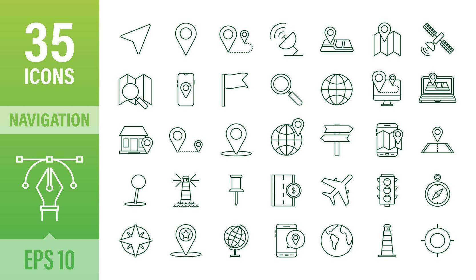 Navigation and Map line icons set. Vector stock illustration