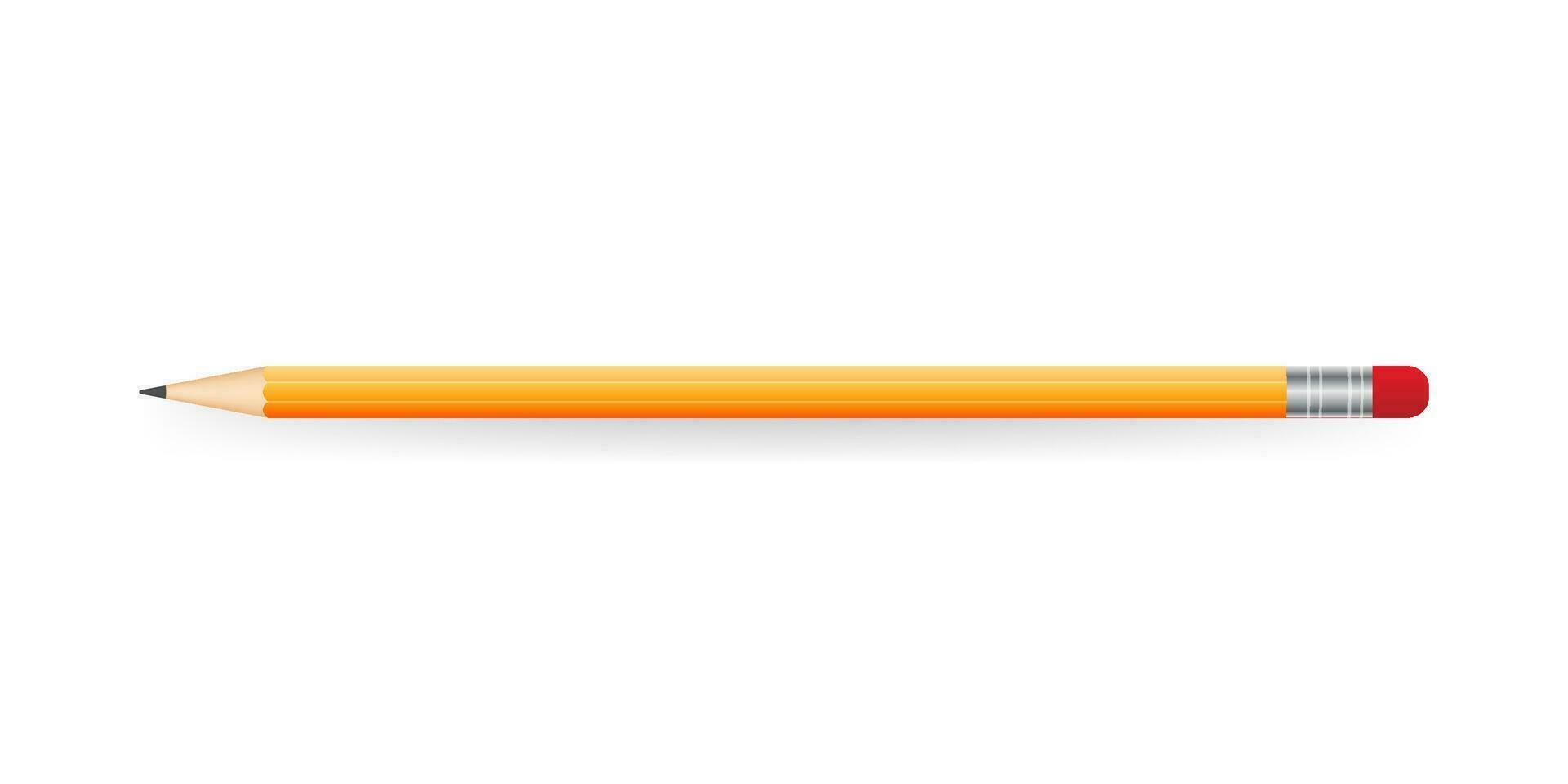 Yellow realistic pencil with shadow. Vector illustration isolated on white background