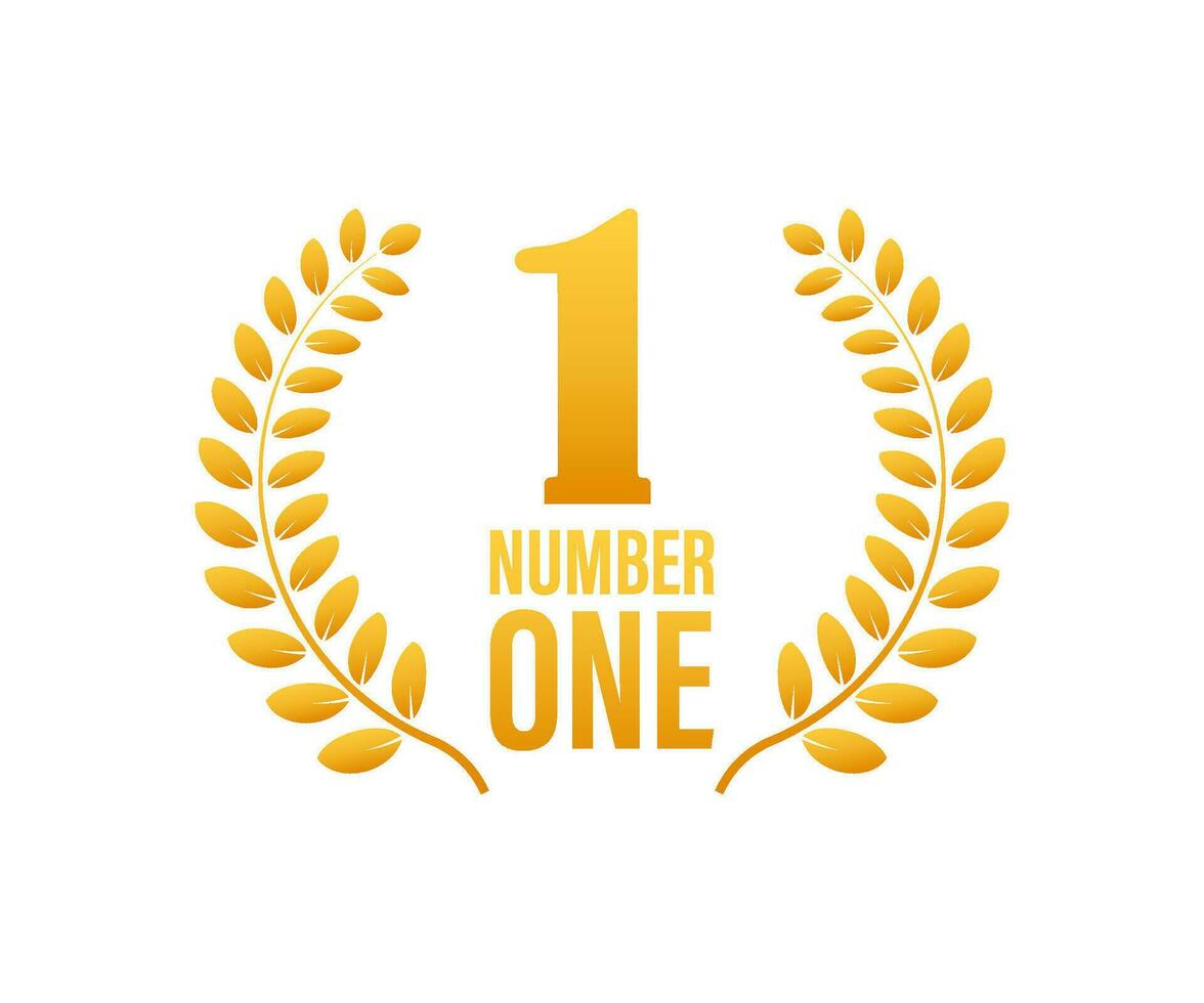 Number one for game design. Award ribbon gold icon number. Contest achievement. Winner banner. Vector stock illustration