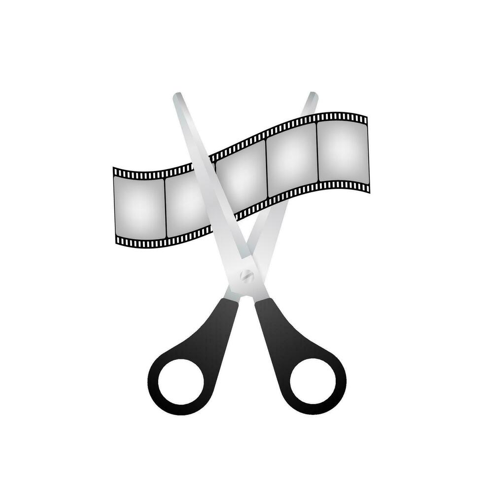 Scissors and film strip as video editing. Vector stock illustration