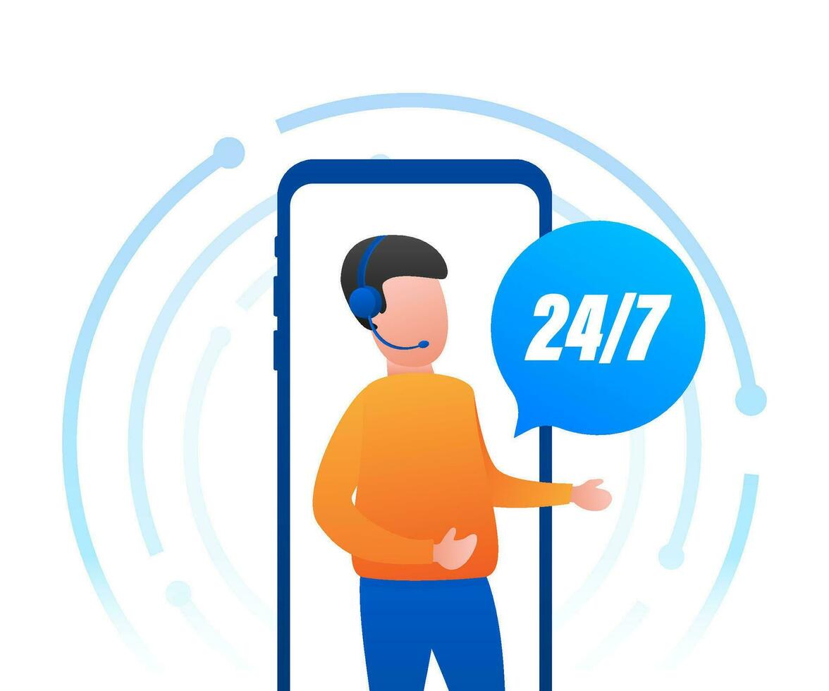 Customer service 24 7. Call center landing page. Online support center, assistance. Vector stock illustration