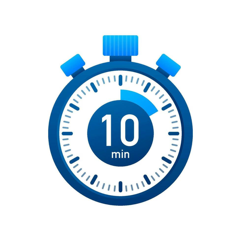 The 10 minutes, stopwatch vector icon. Stopwatch icon in flat style, timer on on color background. Vector illustration