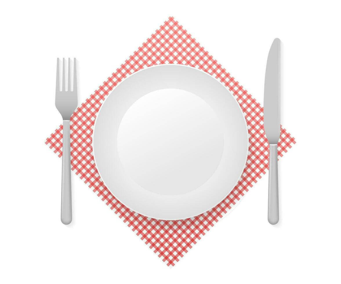 Dinner plate, knife and fork. Vector stock illustration
