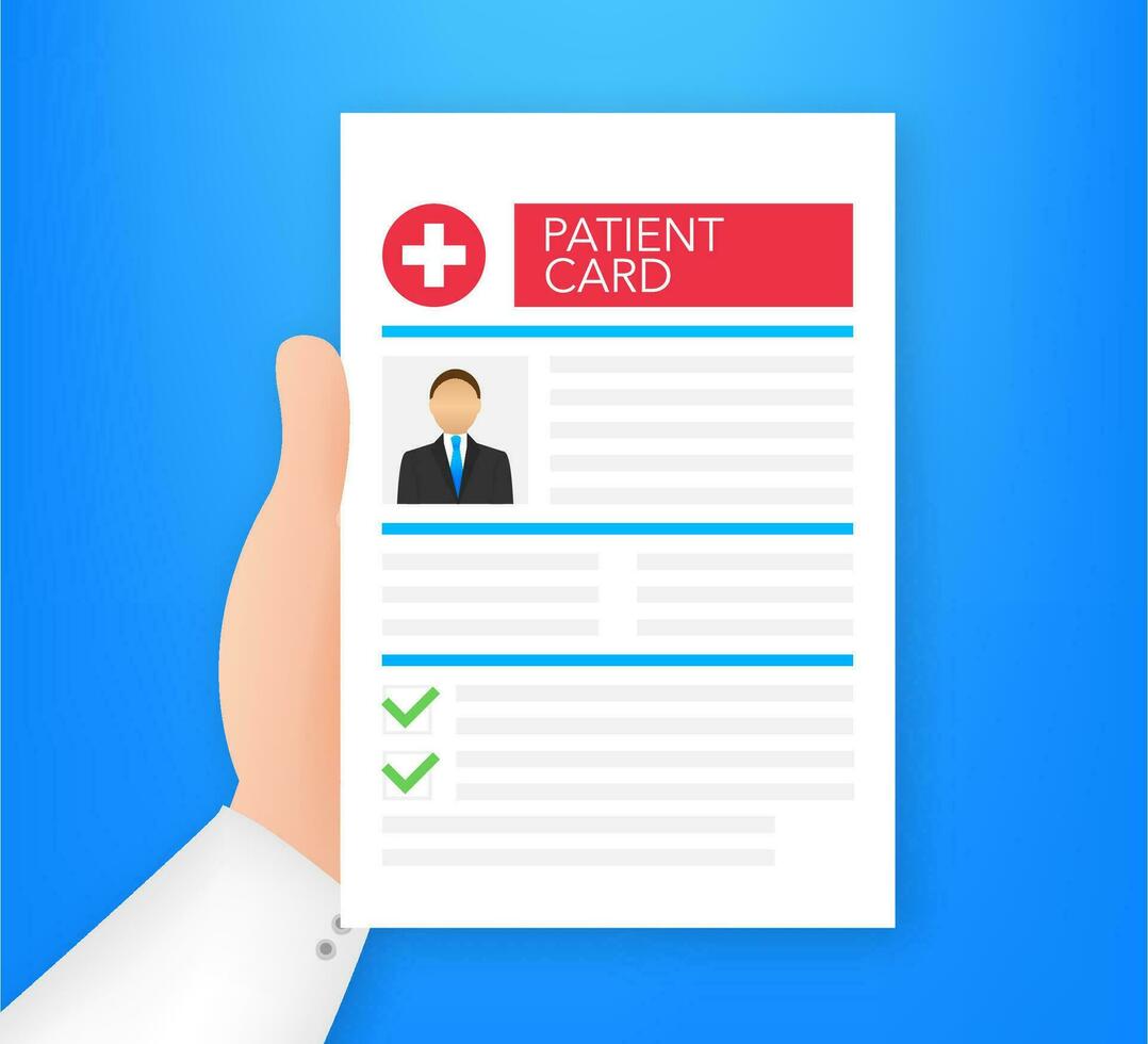 Clipboard in doctors hand. Make notes in patient card. medical report. analysis or prescription concept. Vector illustration.