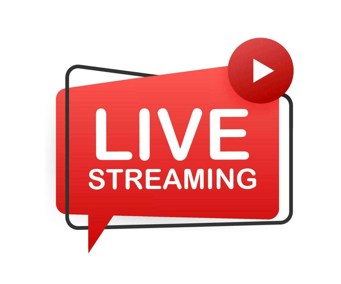Live streaming flat logo, red vector design element with play button. Vector illustration.