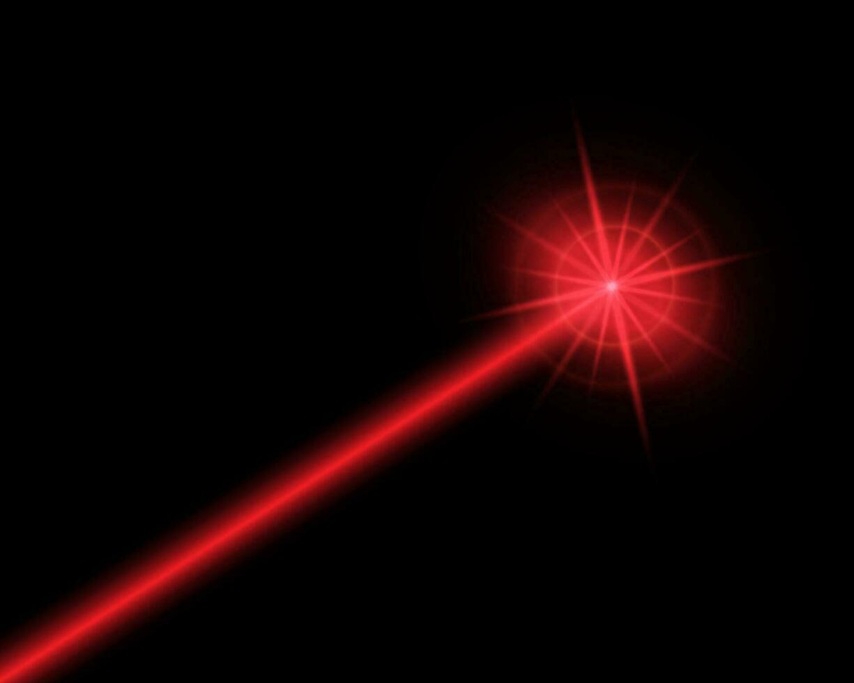 Abstract red laser beam. Isolated on transparent black background. Vector stock illustration.