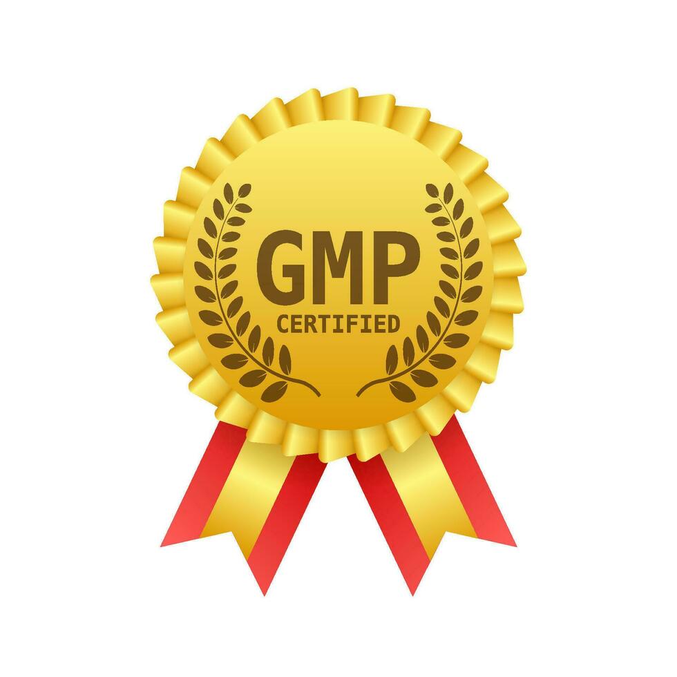 gmp bueno fabricación práctica certificado redondo estampilla. vector antecedentes. vector logo