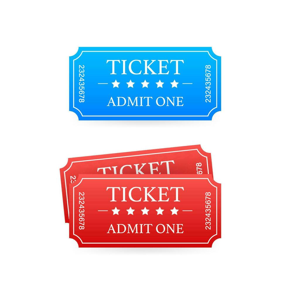 Realistic red and blue show ticket. Old premium cinema entrance tickets. vector