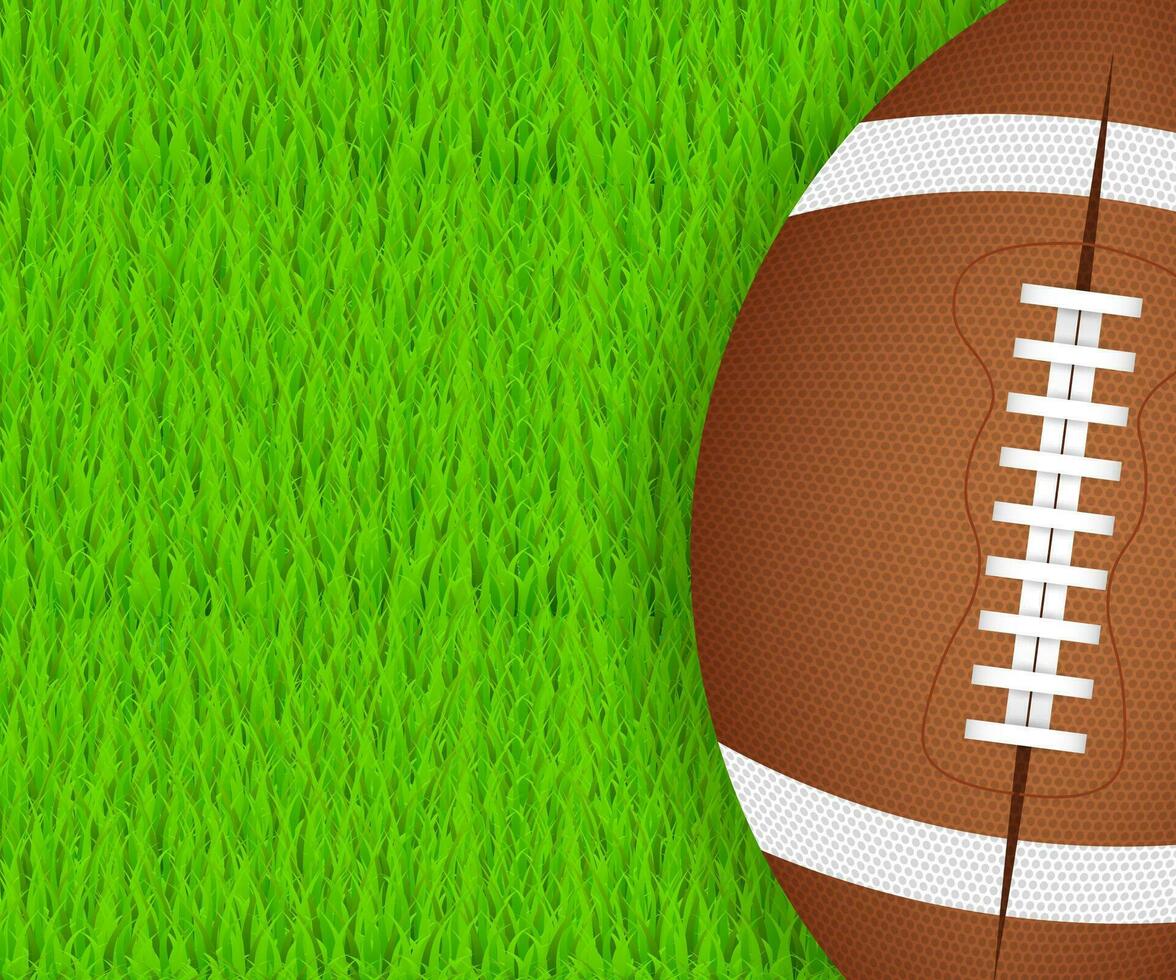 American football ball on green grass. Vector stock illustration.