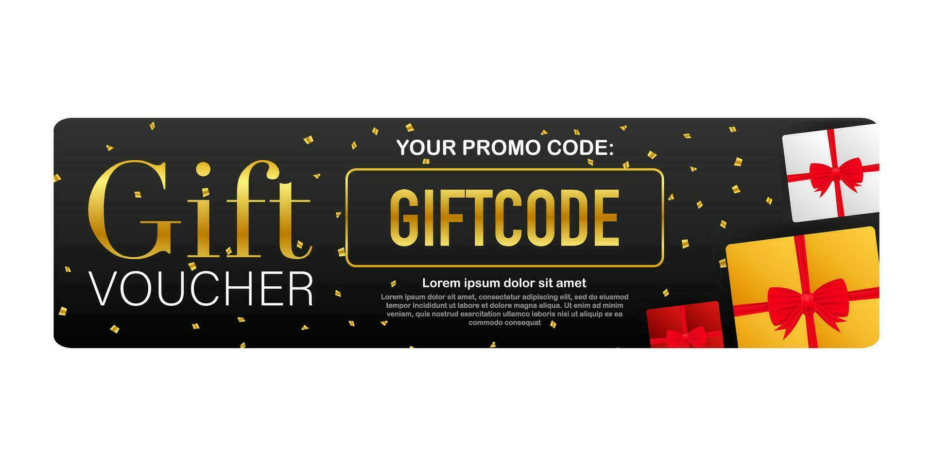 Template red and blue gift card. Vector Gift Voucher with Coupon Code. Discount voucher. Vector stock illustration