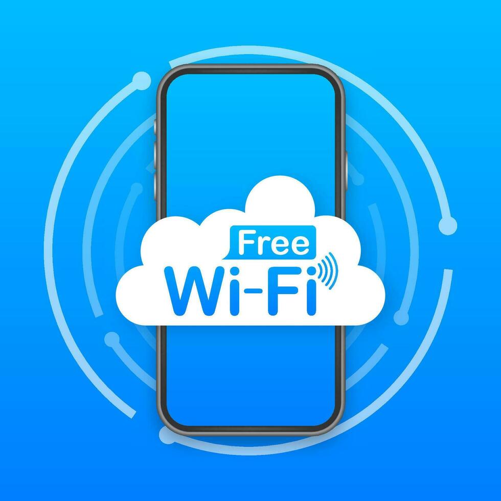 Free wifi zone blue icon. Free wifi here sign concept. Vector stock illustration