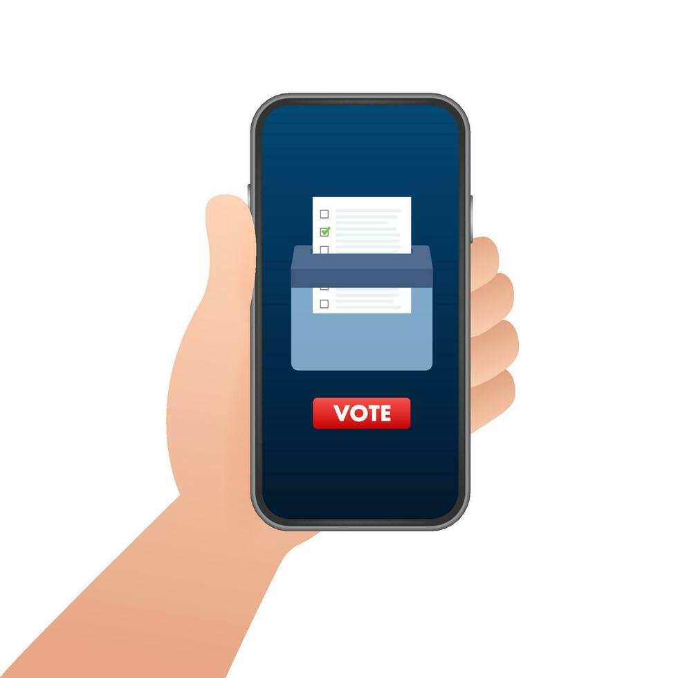 Hand puts vote bulletin into vote box. Voting concept. Ballot box. Vector stock illustration