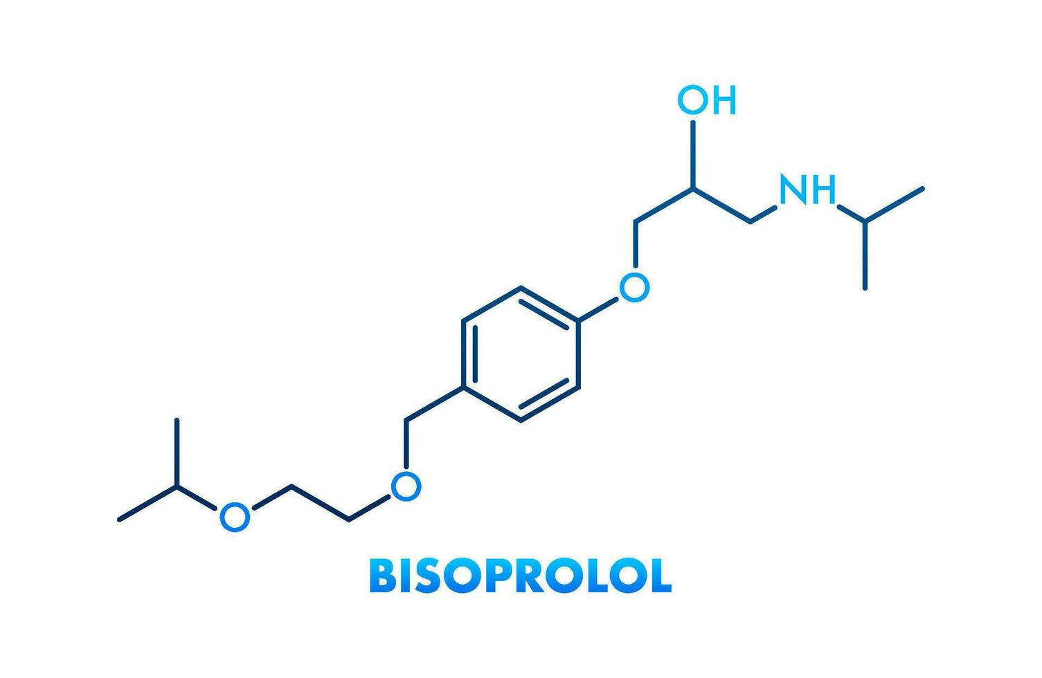 Bisoprolol concept chemical formula icon label, text font vector illustration.