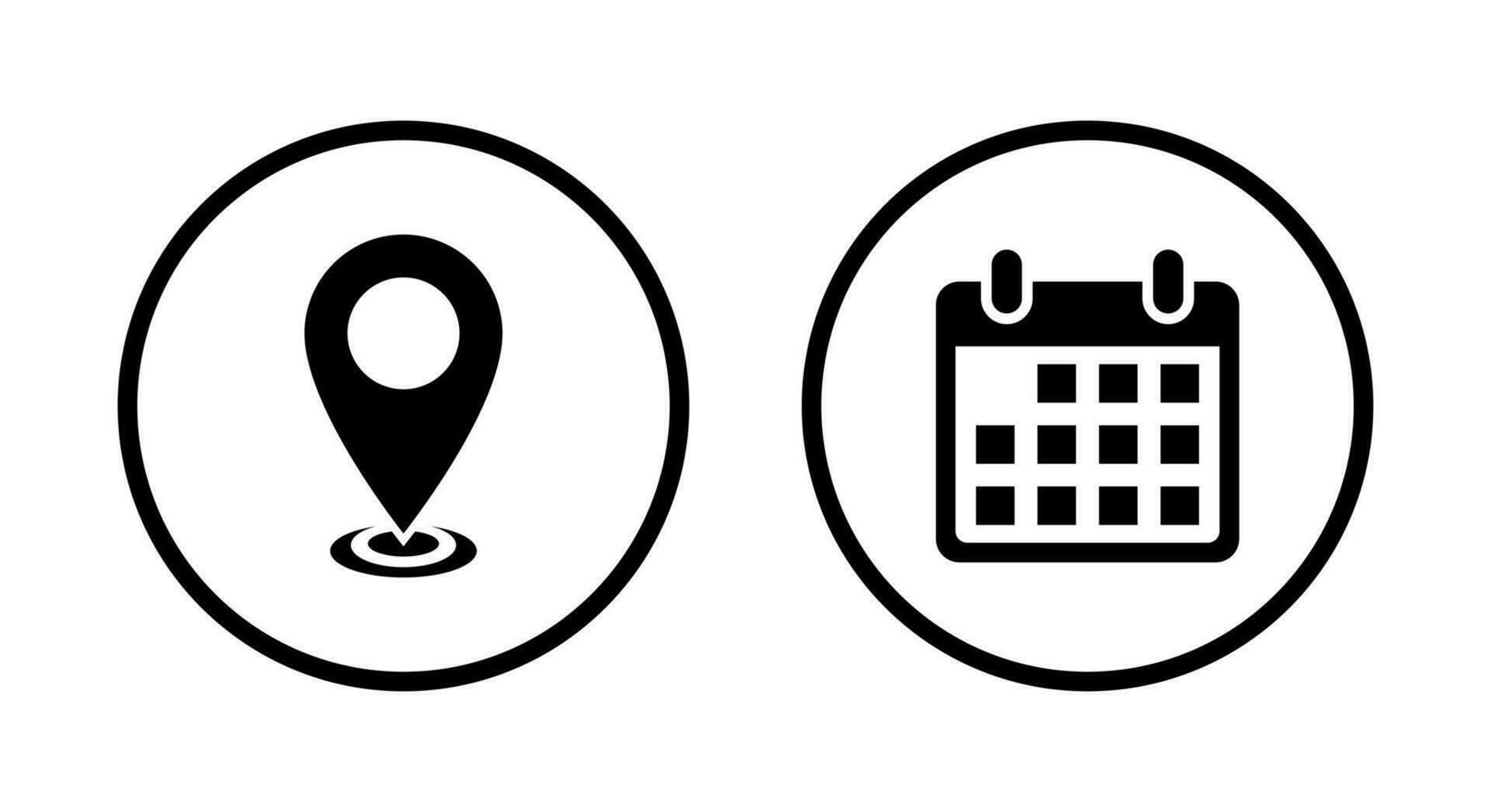 Location and calendar icon vector in circle line. Map pin and schedule date sign symbol