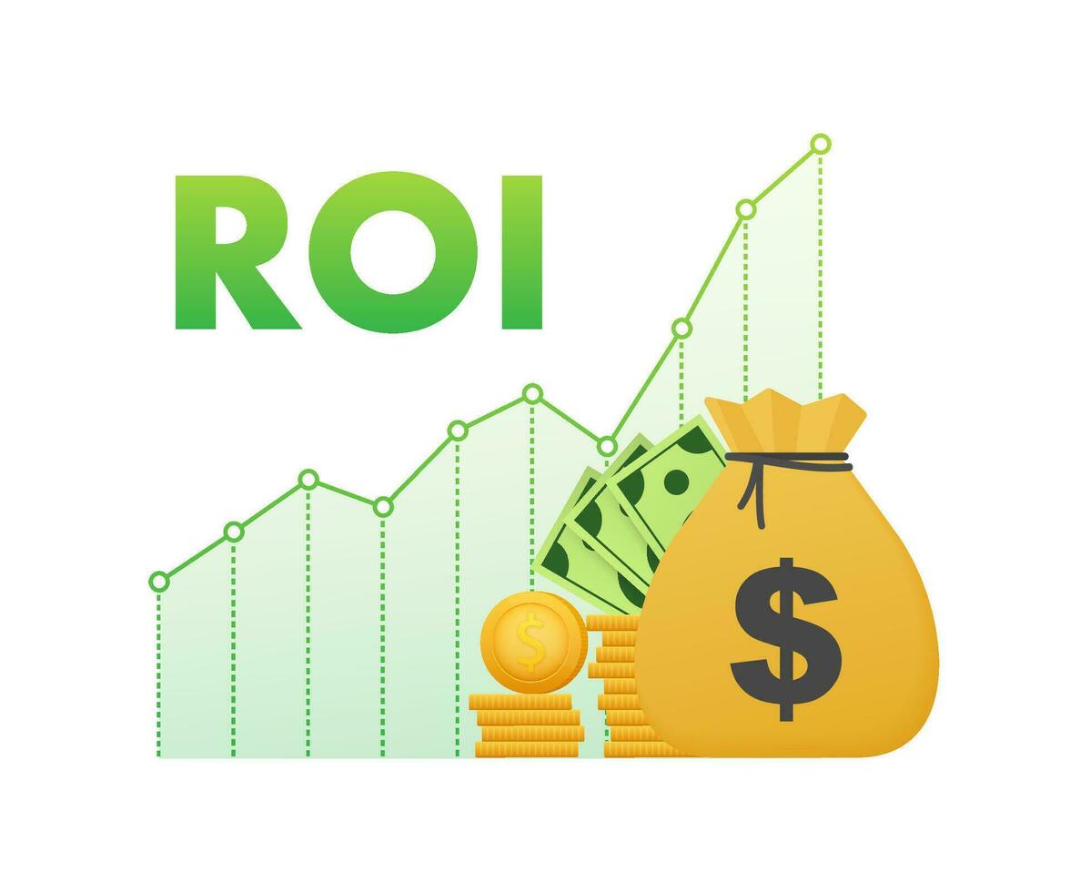 ROI concept design with elements. Return on investment   vector flat banner. Digital marketing concept.