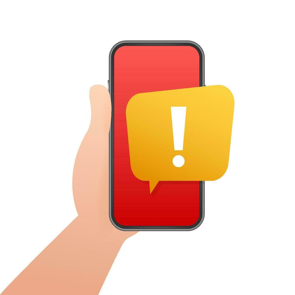 Alert message mobile notification. Danger error alerts, smartphone virus problem or insecure messaging spam problems notifications. Vector illustration