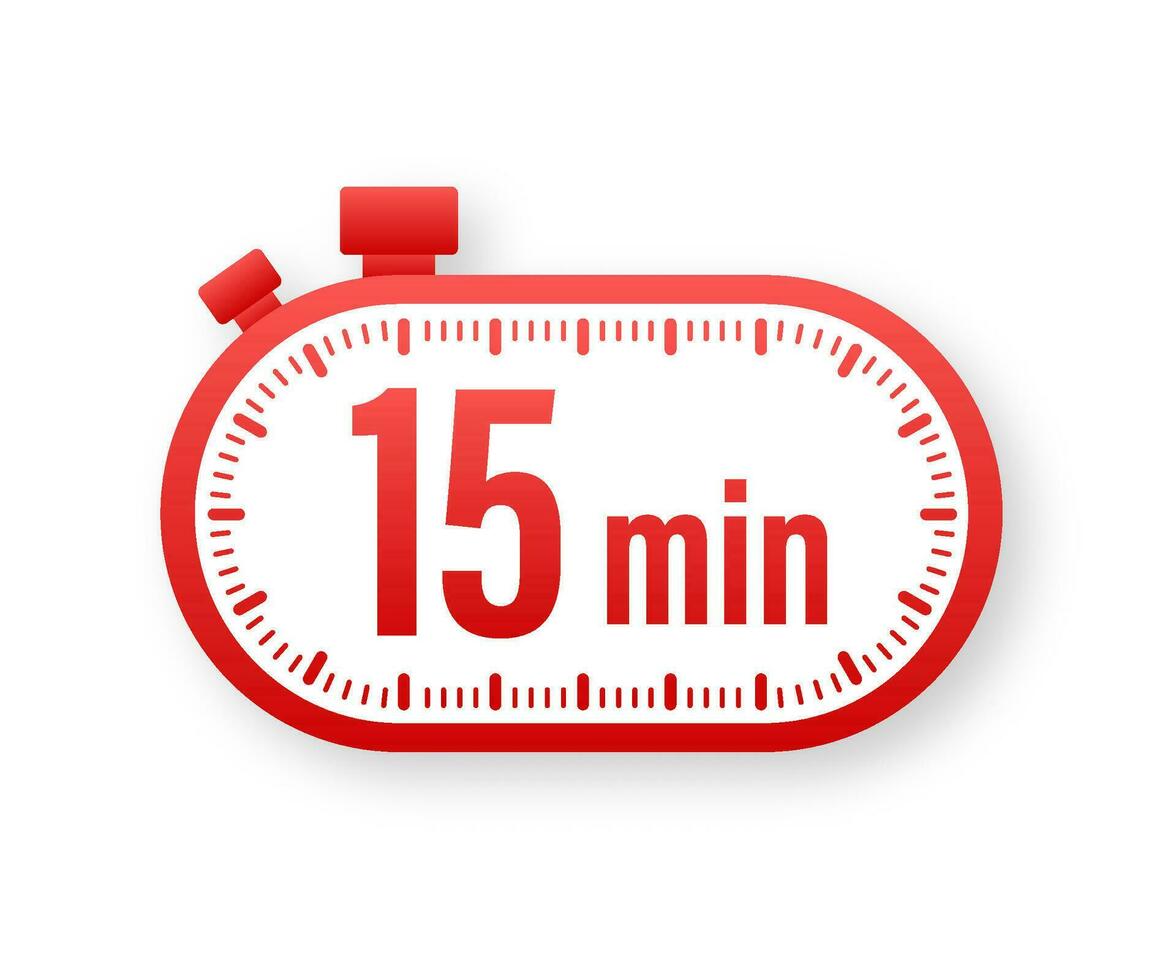 The 15 minutes, stopwatch vector icon. Stopwatch icon in flat style, timer on on color background. Vector illustration