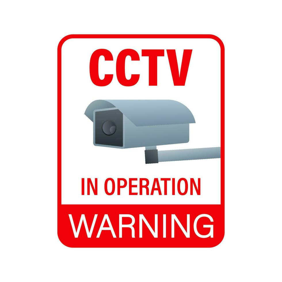 Icon with cctv on white background. Silhouette symbol. Camera icon. Caution warning sign sticker. Closed Circuit Television, CCTV. Vector stock illustration