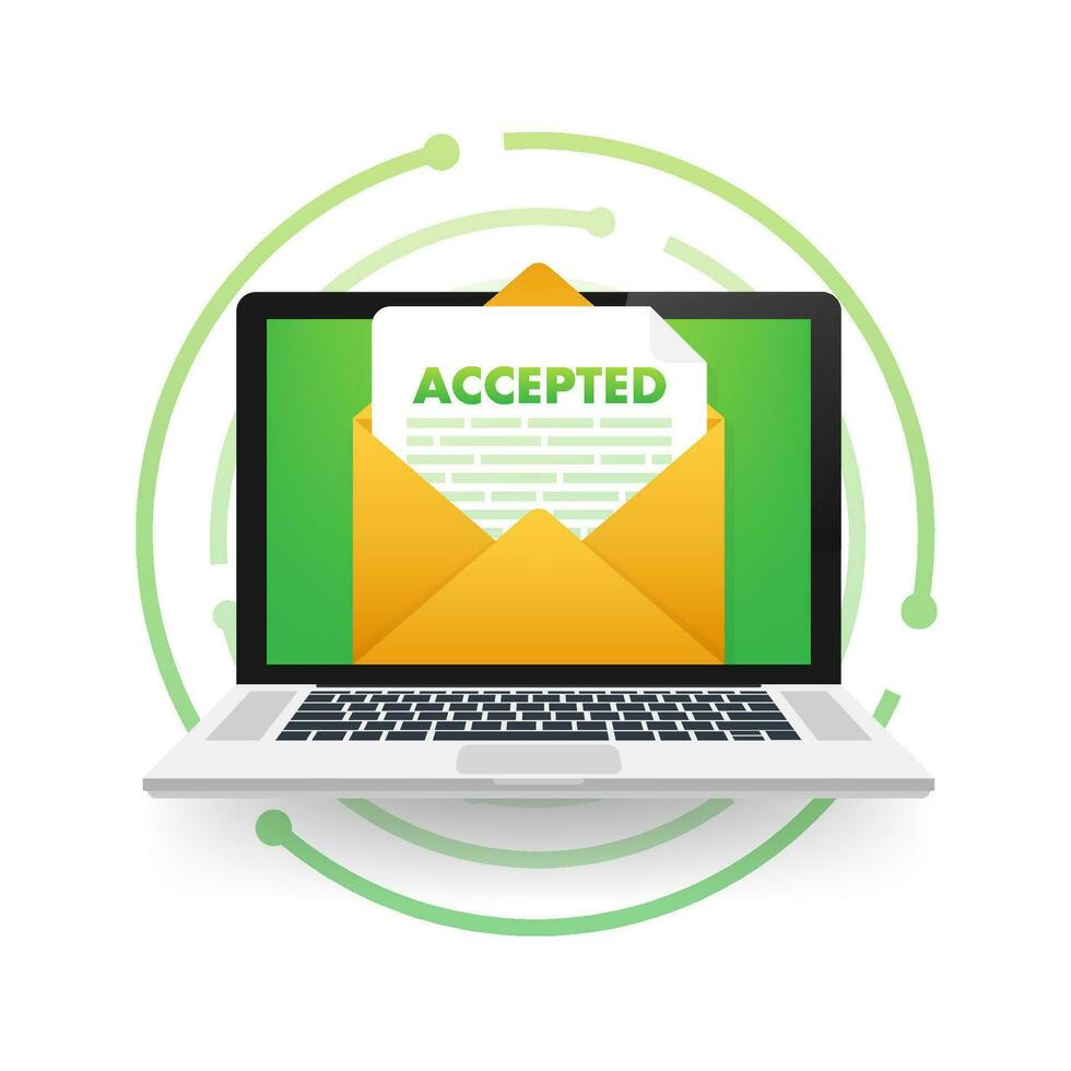 Accepted email. College accept. Recruitment job success. Vector stock illustration