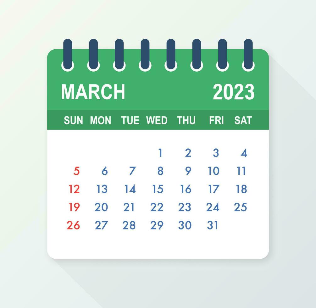 March 2023 Calendar Leaf. Calendar 2023 in flat style. Vector illustration