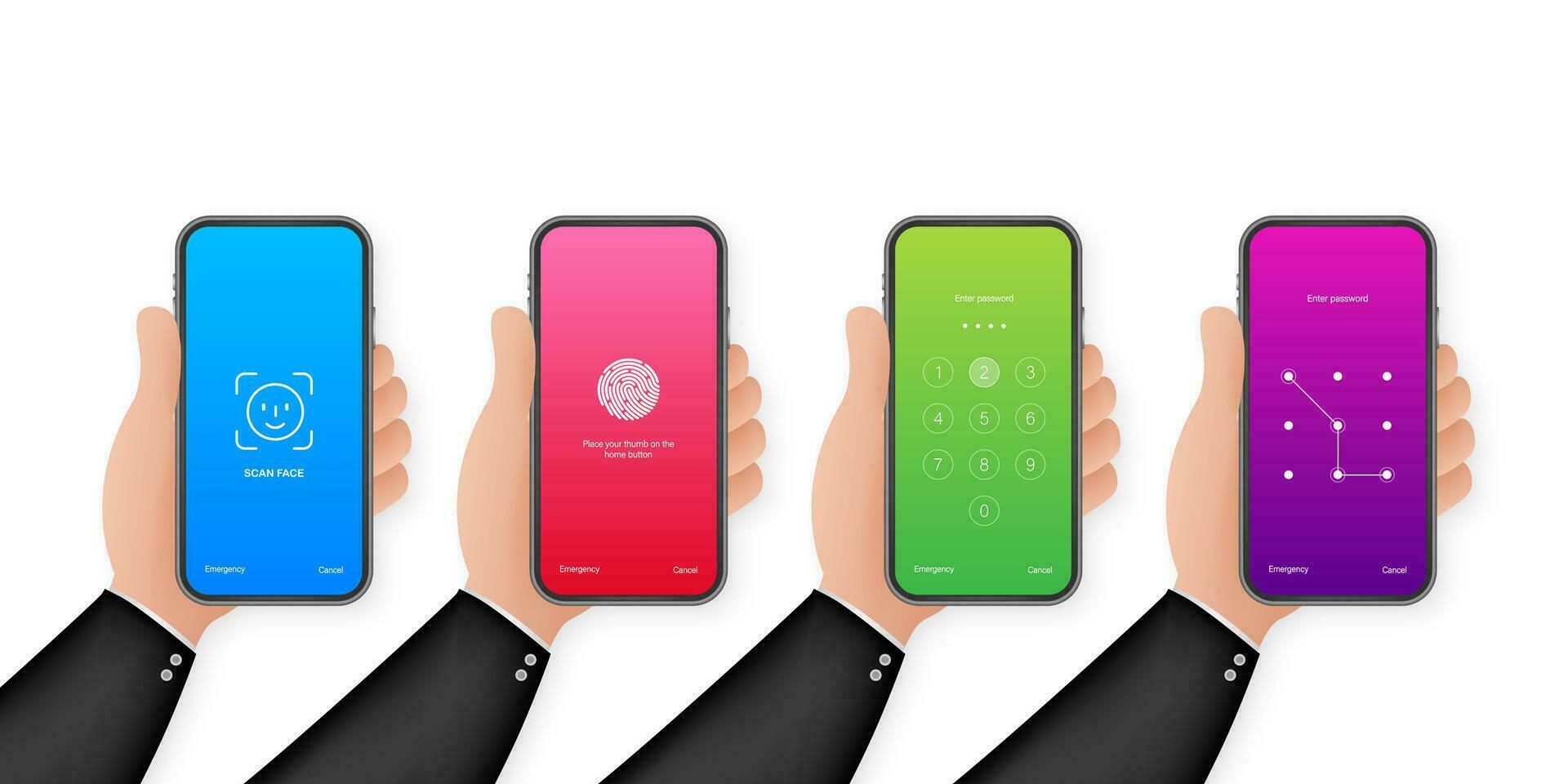 Screen lock authentication password smartphone background template. Illustration of phone ID recognition screenlock password or lockscreen passcode numbers display vector