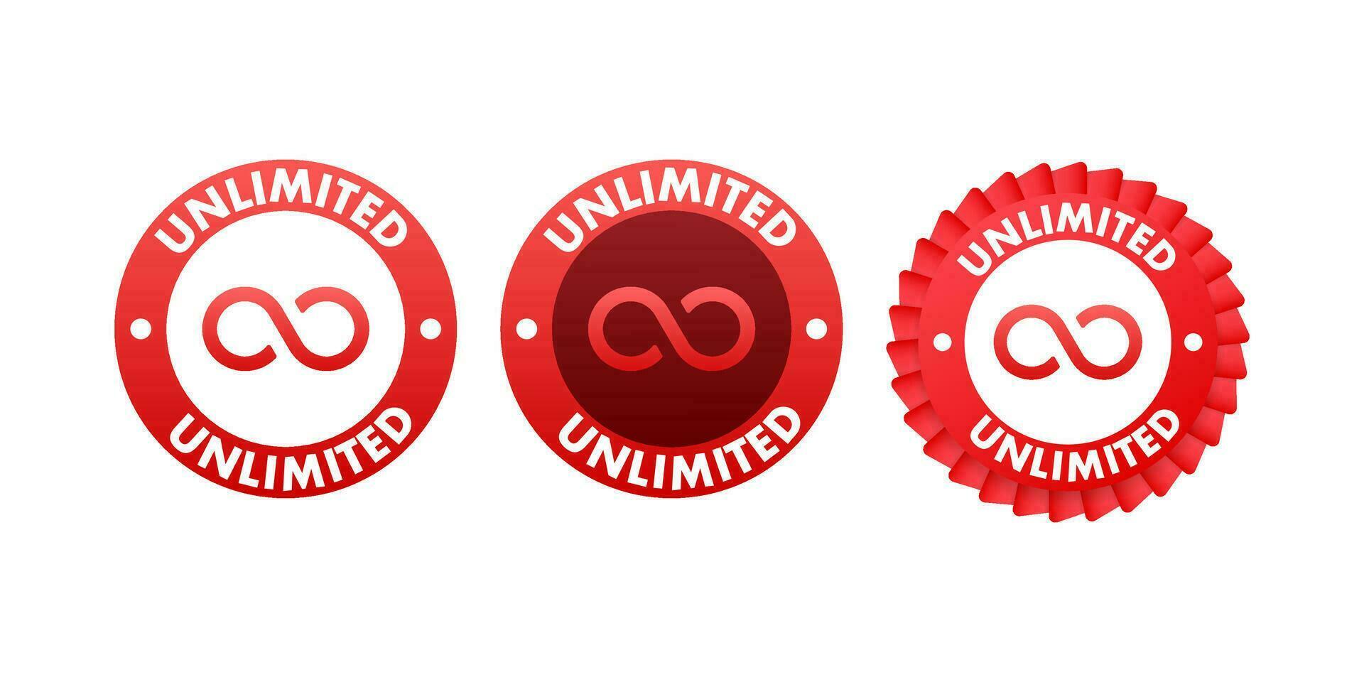 Red ribbon on Unlimited text on white background. Promotion sign. Vector stock illustration.