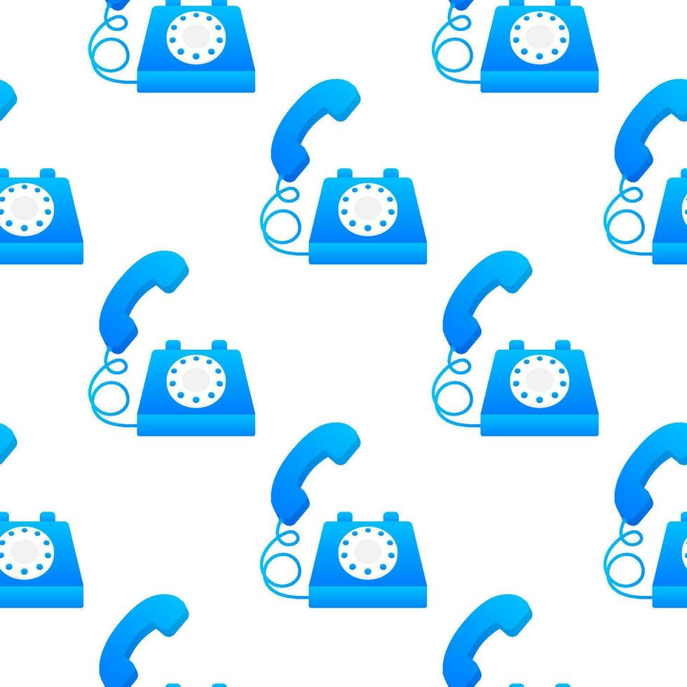 Red old phone in classic style on white background. pattern vector illustration.