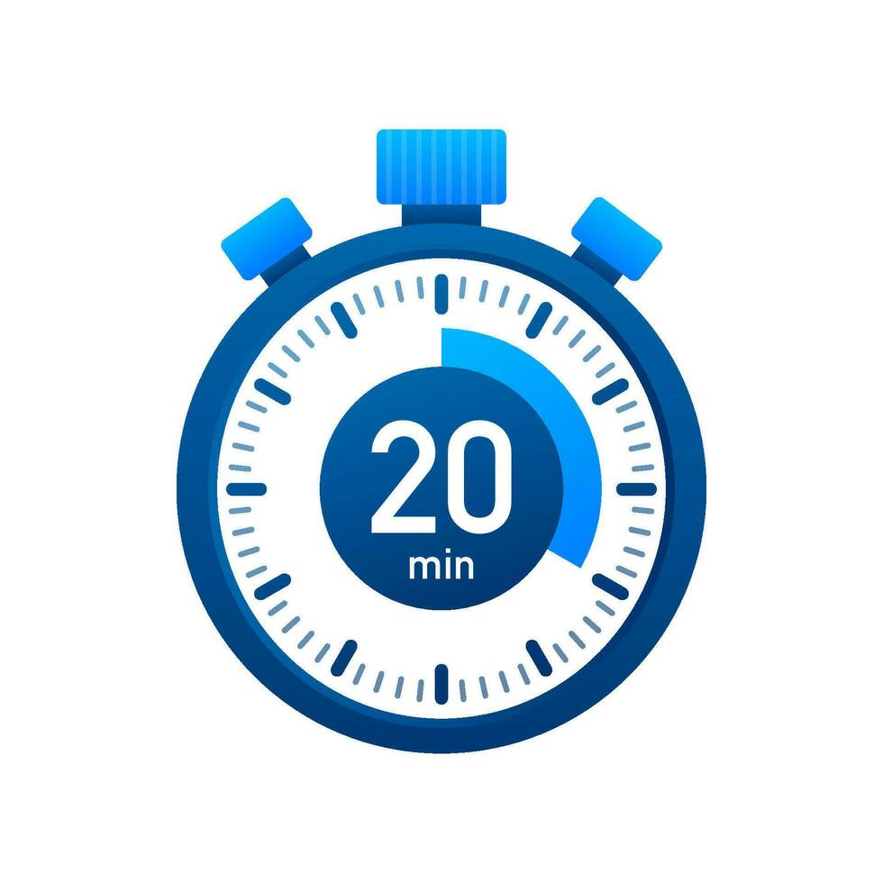 The 20 minutes, stopwatch vector icon. Stopwatch icon in flat style, timer on on color background. Vector illustration