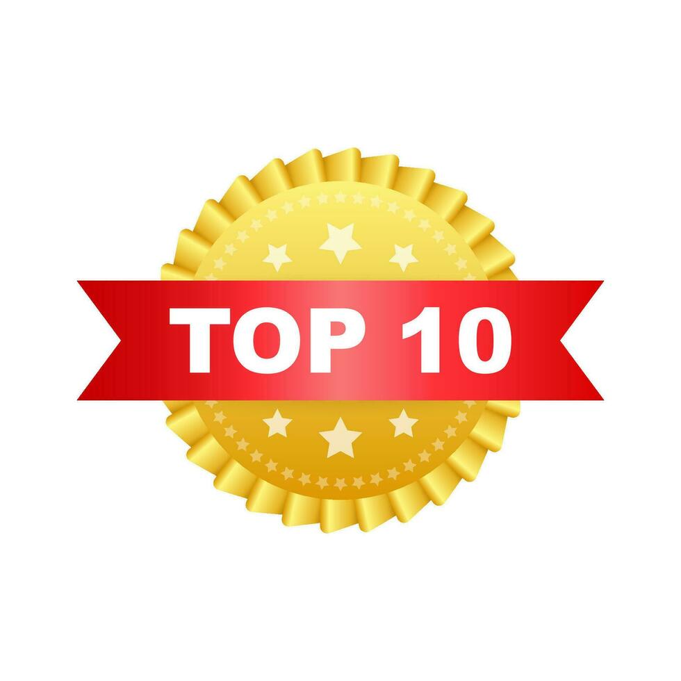 Top 10 label. Golden laurel wreath icon. Vector stock illustration