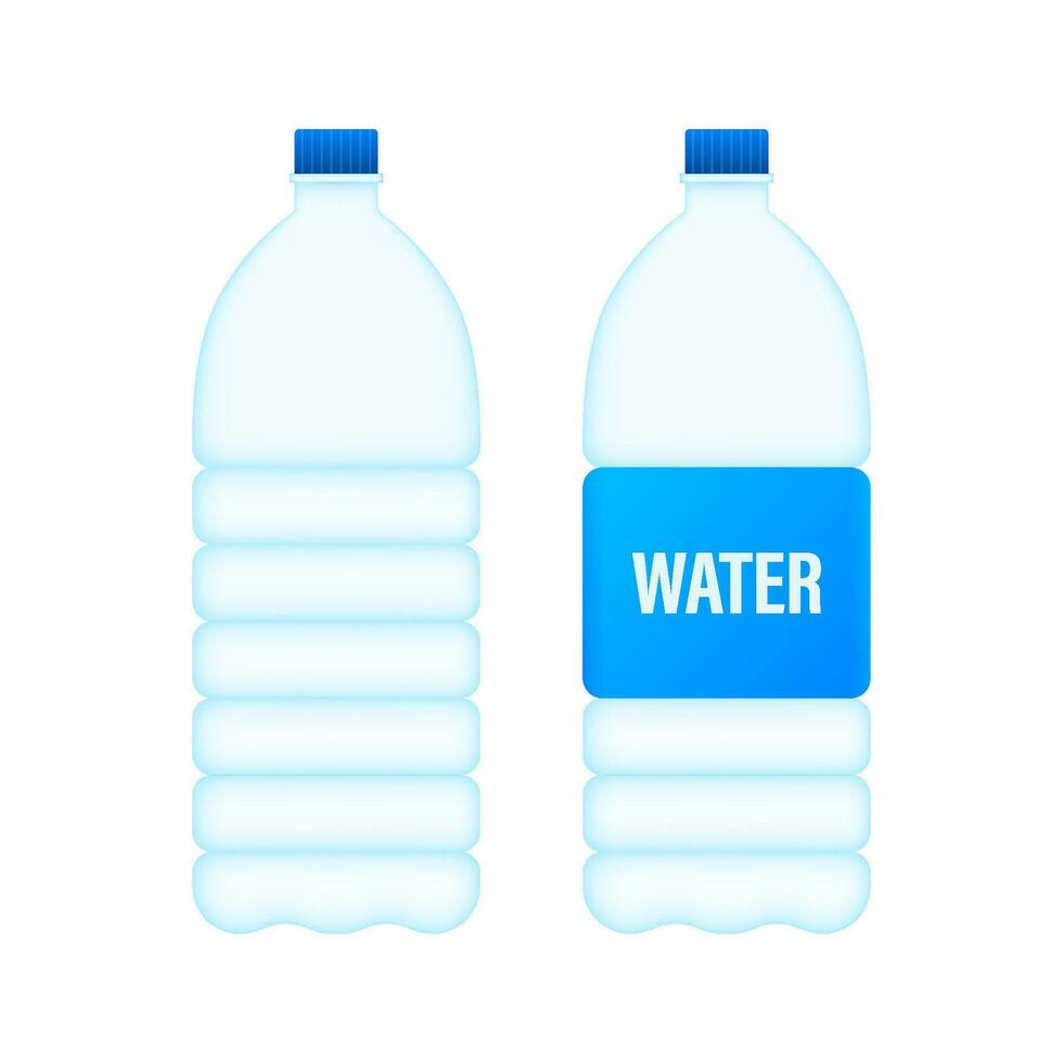 Blue water bottle on white background. Package design. Container mockup. Vector stock illustration