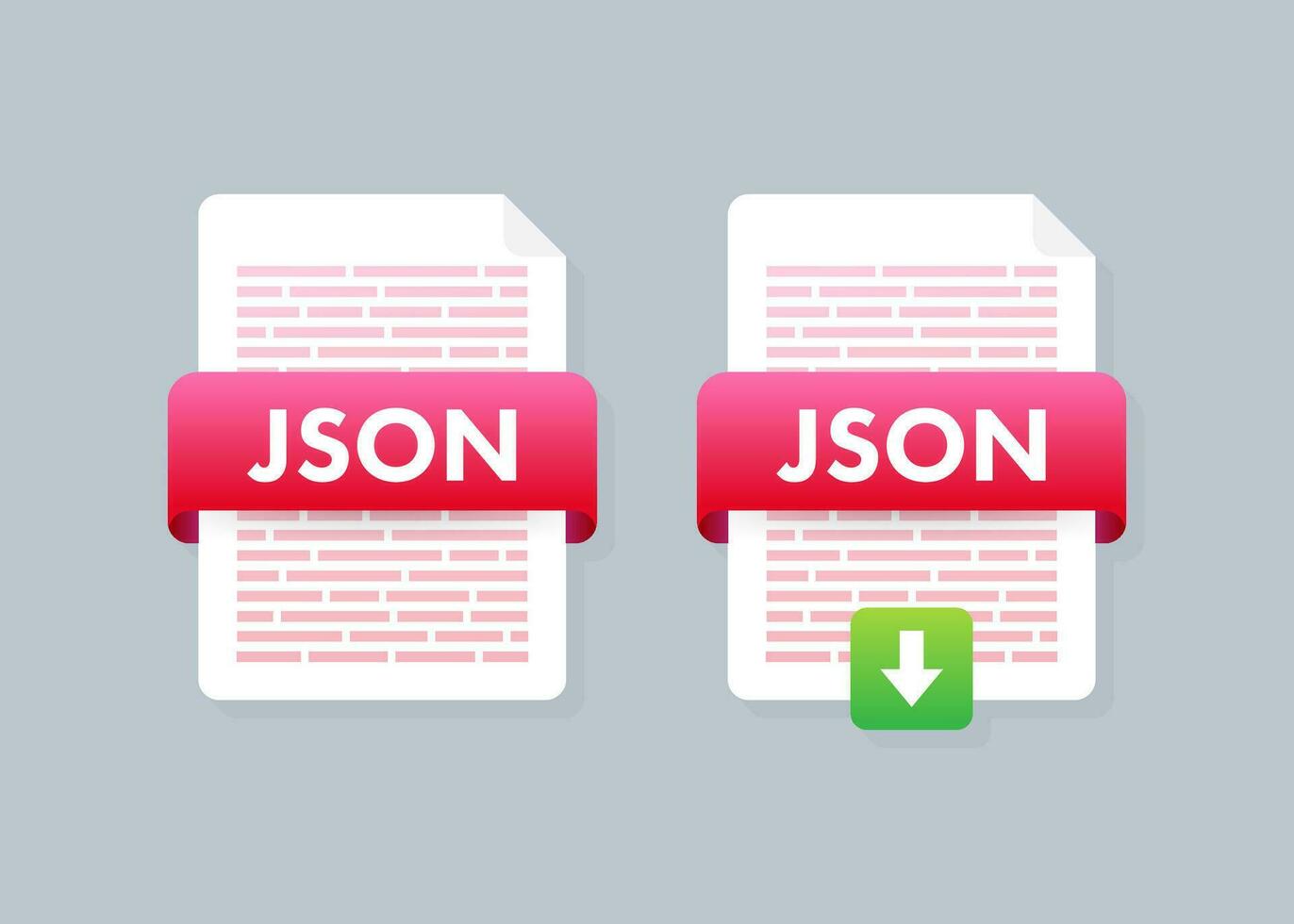 descargar json botón. descargando documento concepto. archivo con json etiqueta y abajo flecha signo. vector ilustración