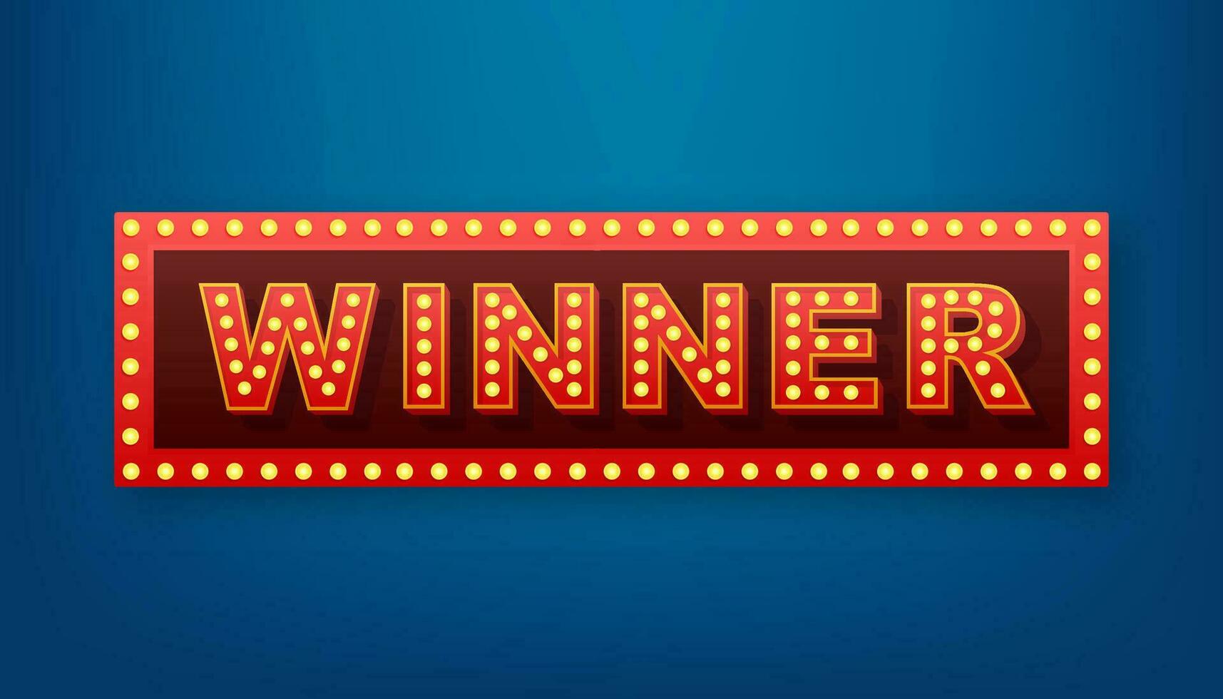 The winner retro banner with glowing lamps. Poker, cards, roulette and lottery. Vector stock illustration