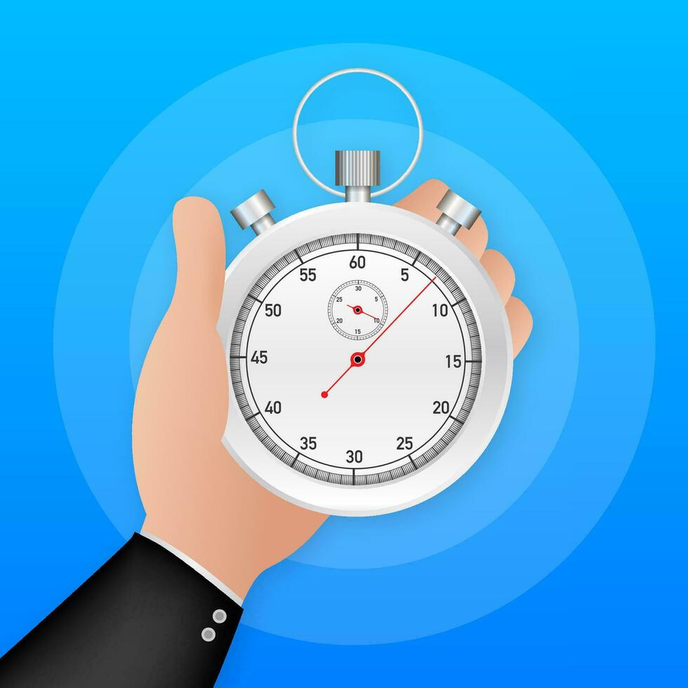 Timer hand in cartoon style. Business management. Stopwatch icon vector. Time management. Vector stock illustration