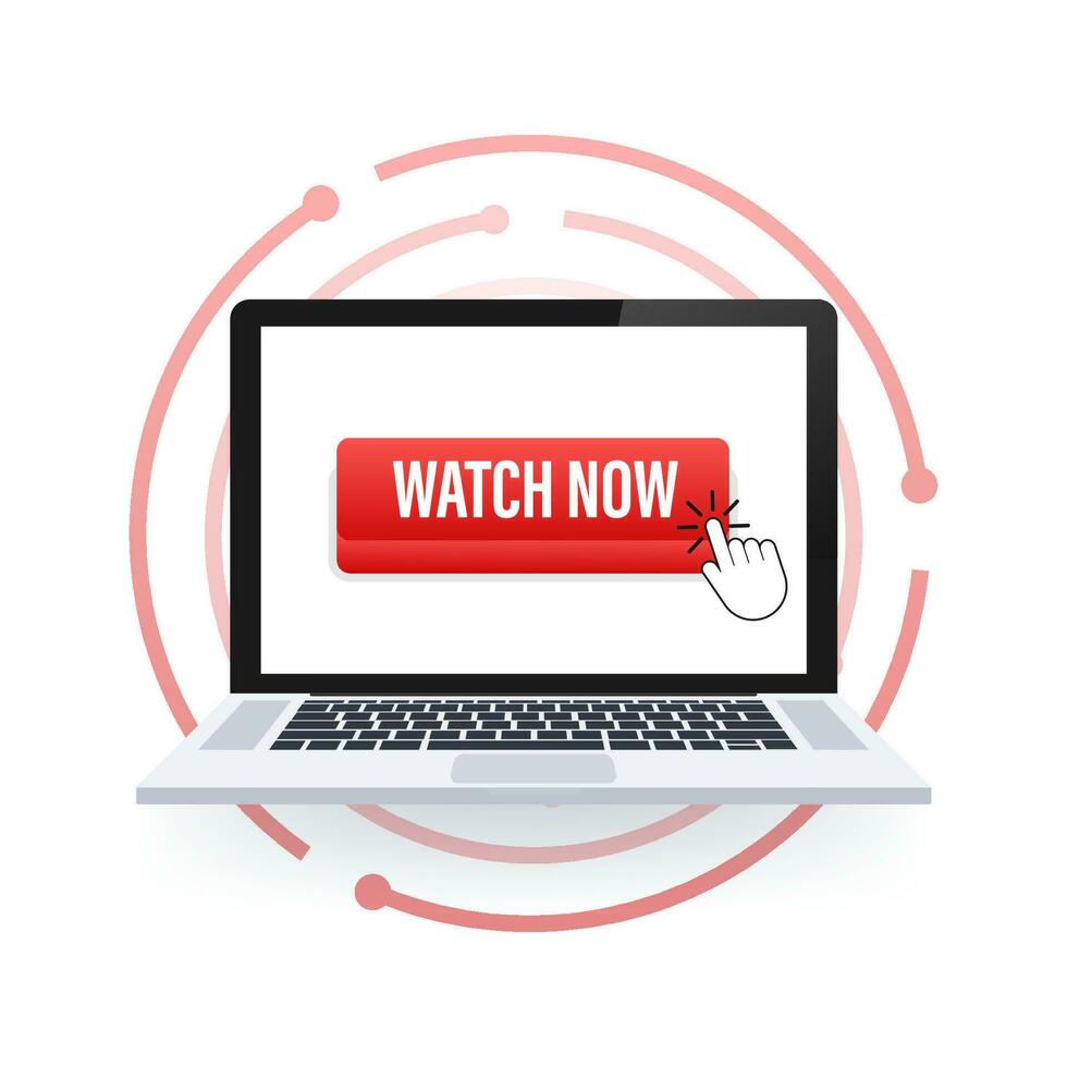 Watch now button in flat style on white background. Isolated vector illustration. Flat vector illustration