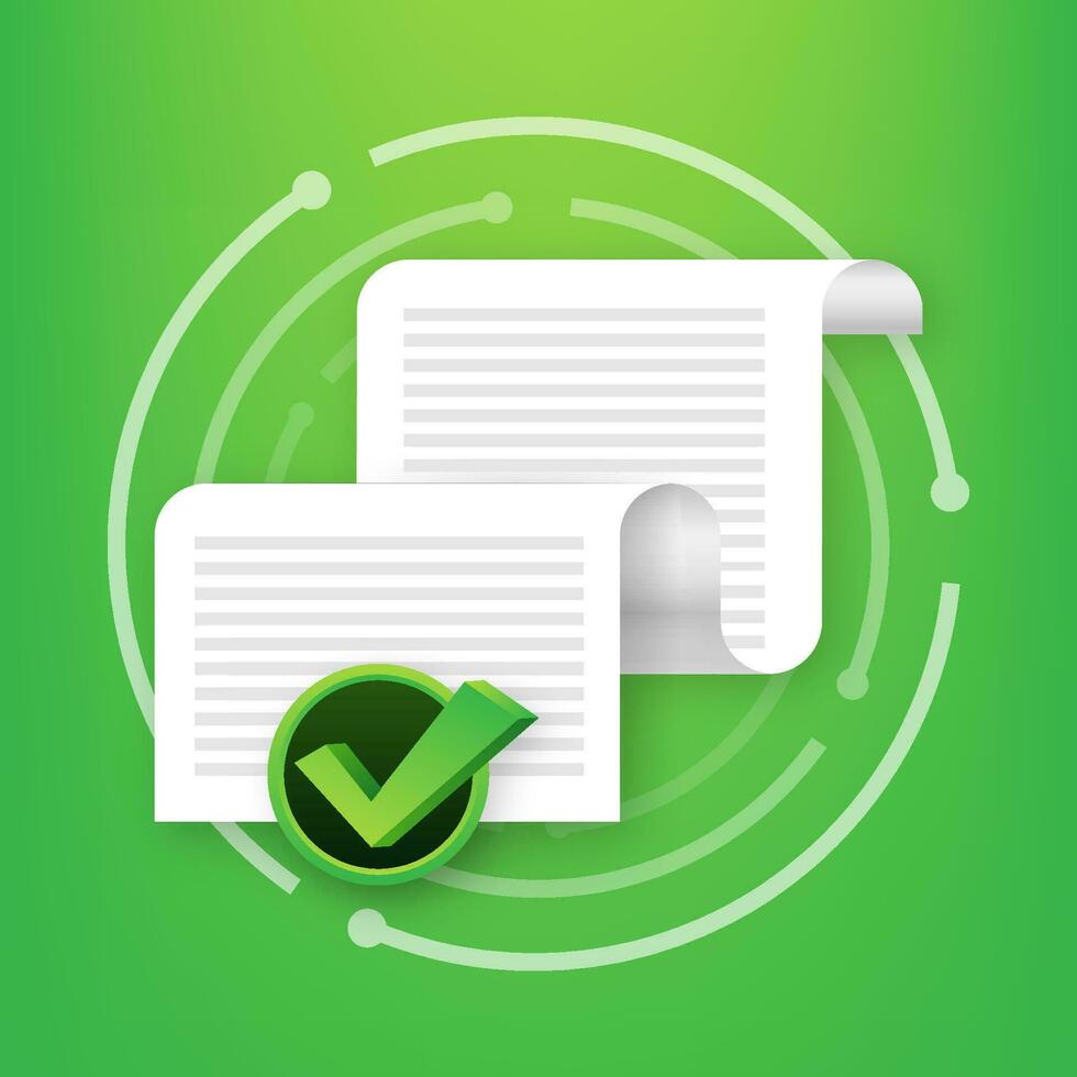 Documents icon. Stack of paper sheets. Confirmed or approved document. Vector stock illustration