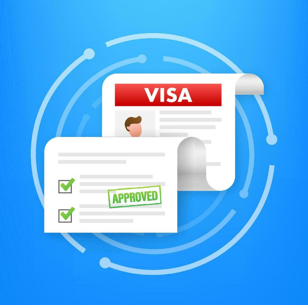 Clipboard with visa application. Travel approval. Immigration visa. Vector stock illustration