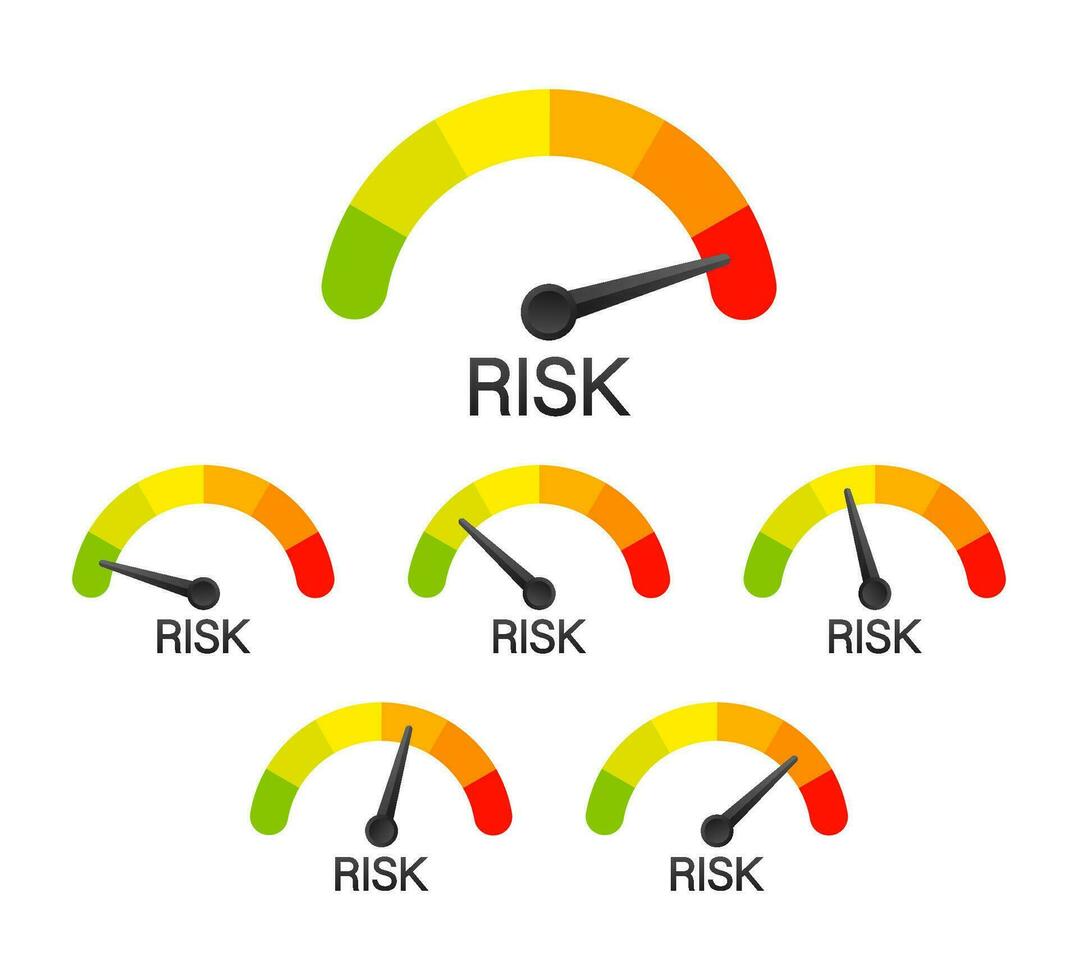 Risk icon on speedometer. High risk meter. Vector stock illustration
