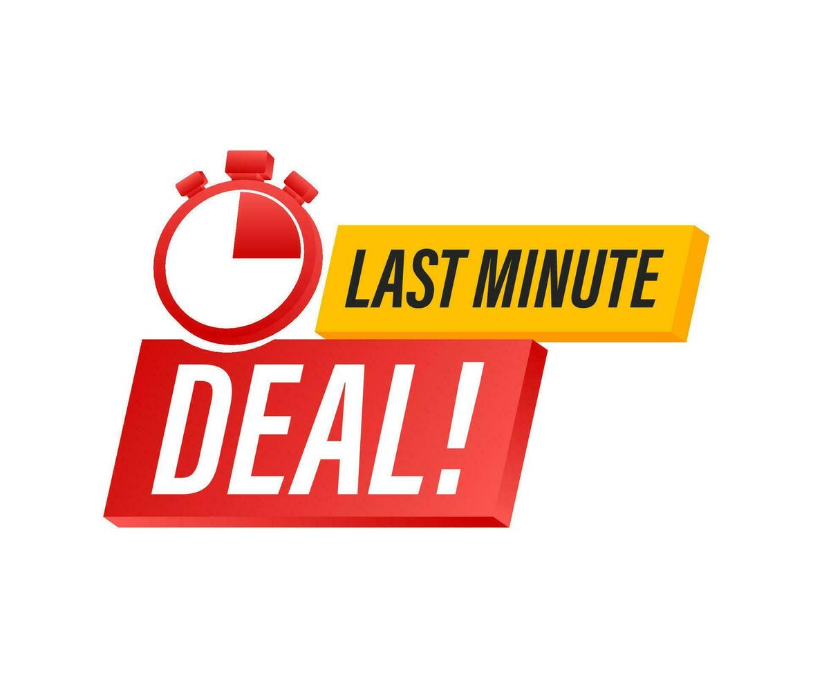 Red last minute deal button sign, alarm clock countdown logo. Vector illustration