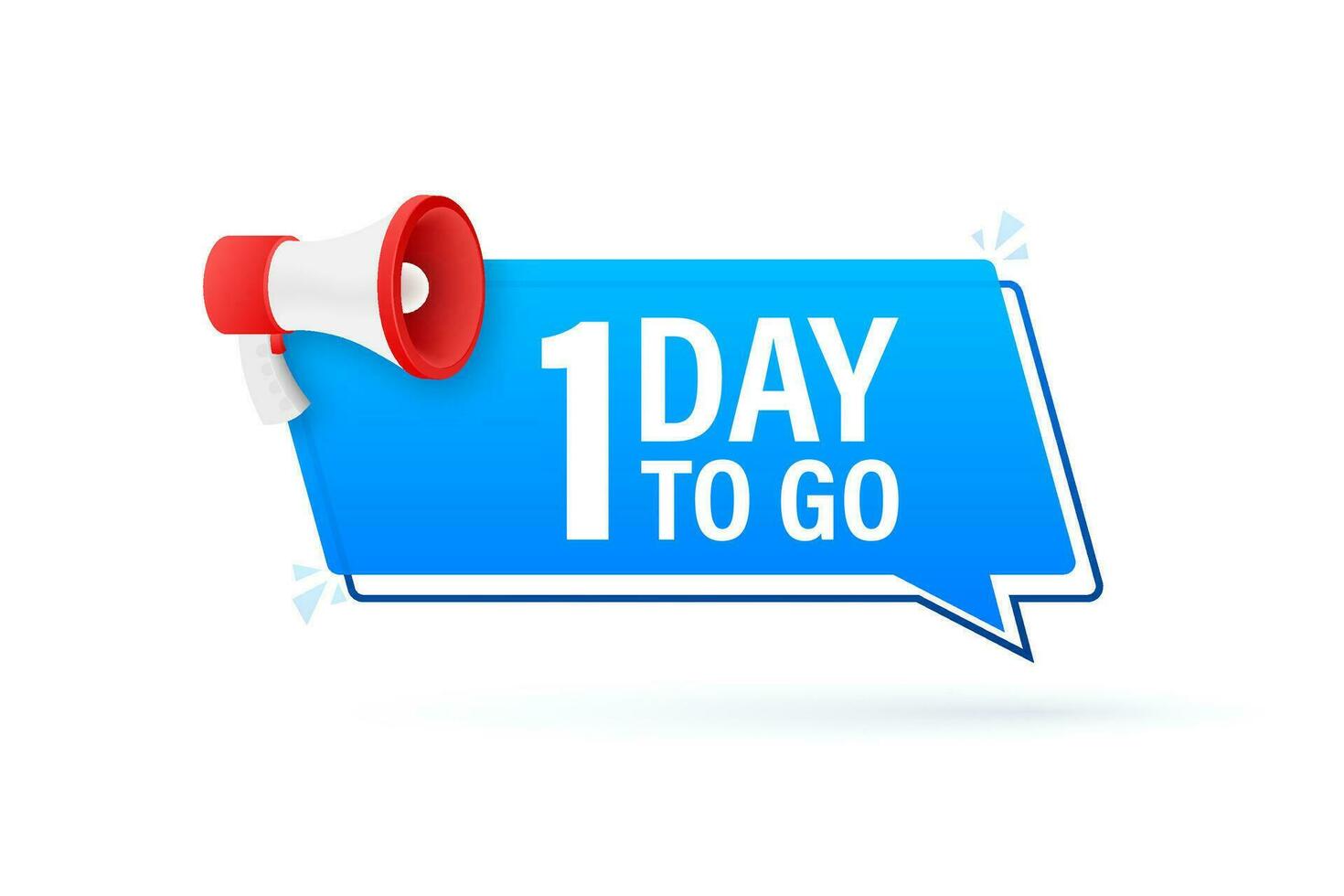 Megaphone banner with 1 day to go speech bubble. Flat style. Vector illustration