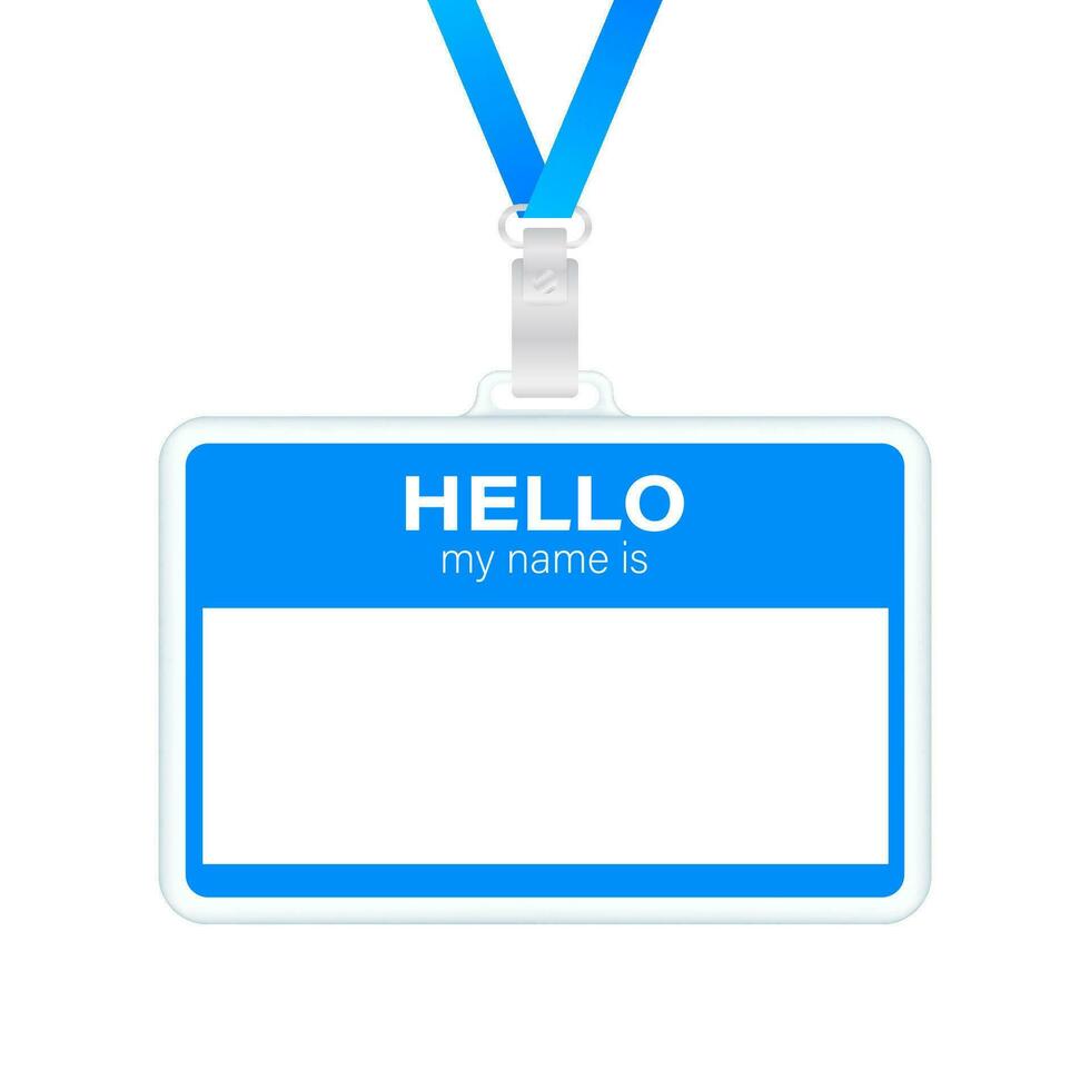 Blue Hello my name is label sticker on white background. Vector stock illustration.