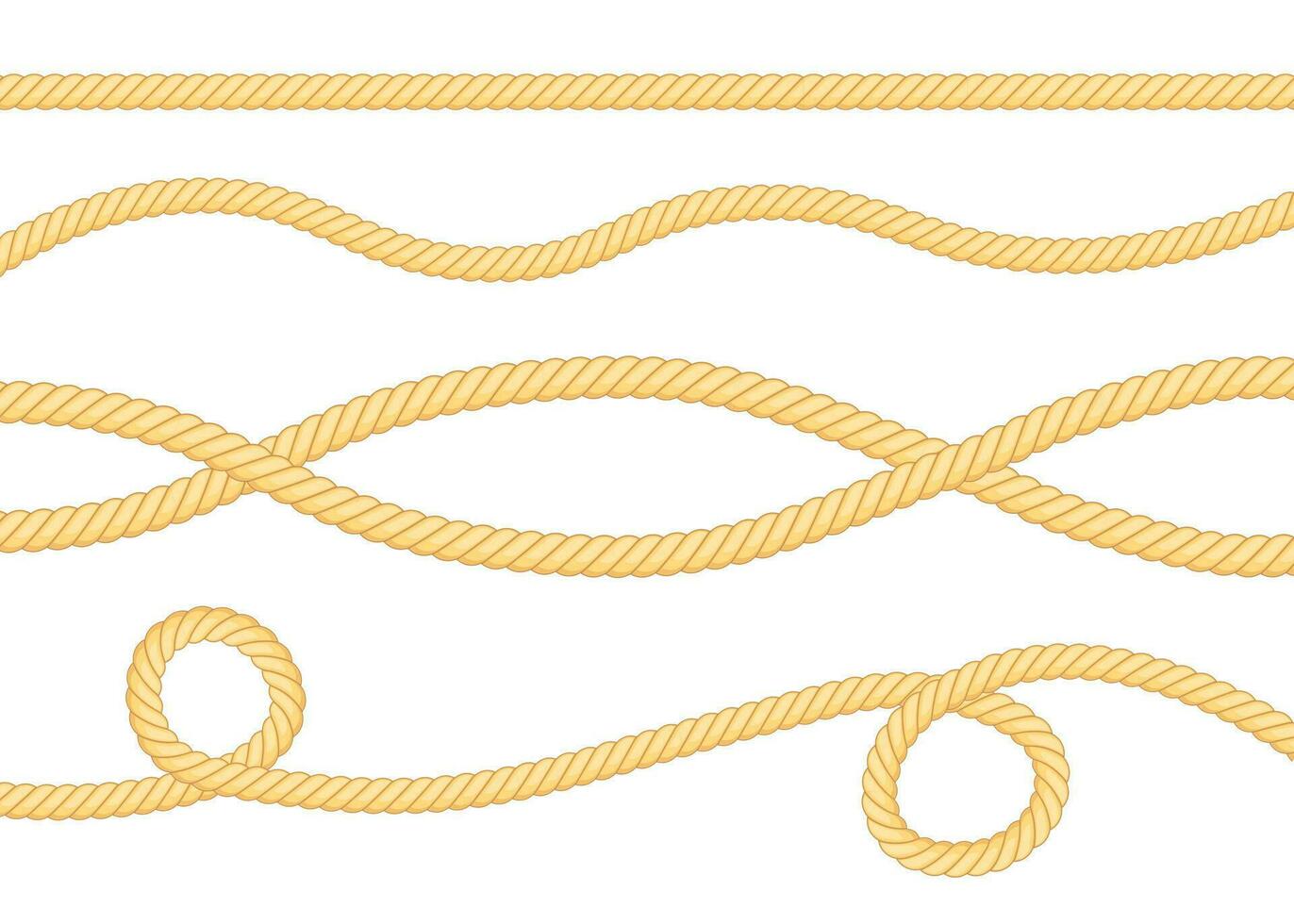 Set of different thickness ropes isolated on white. Vector stock illustration.