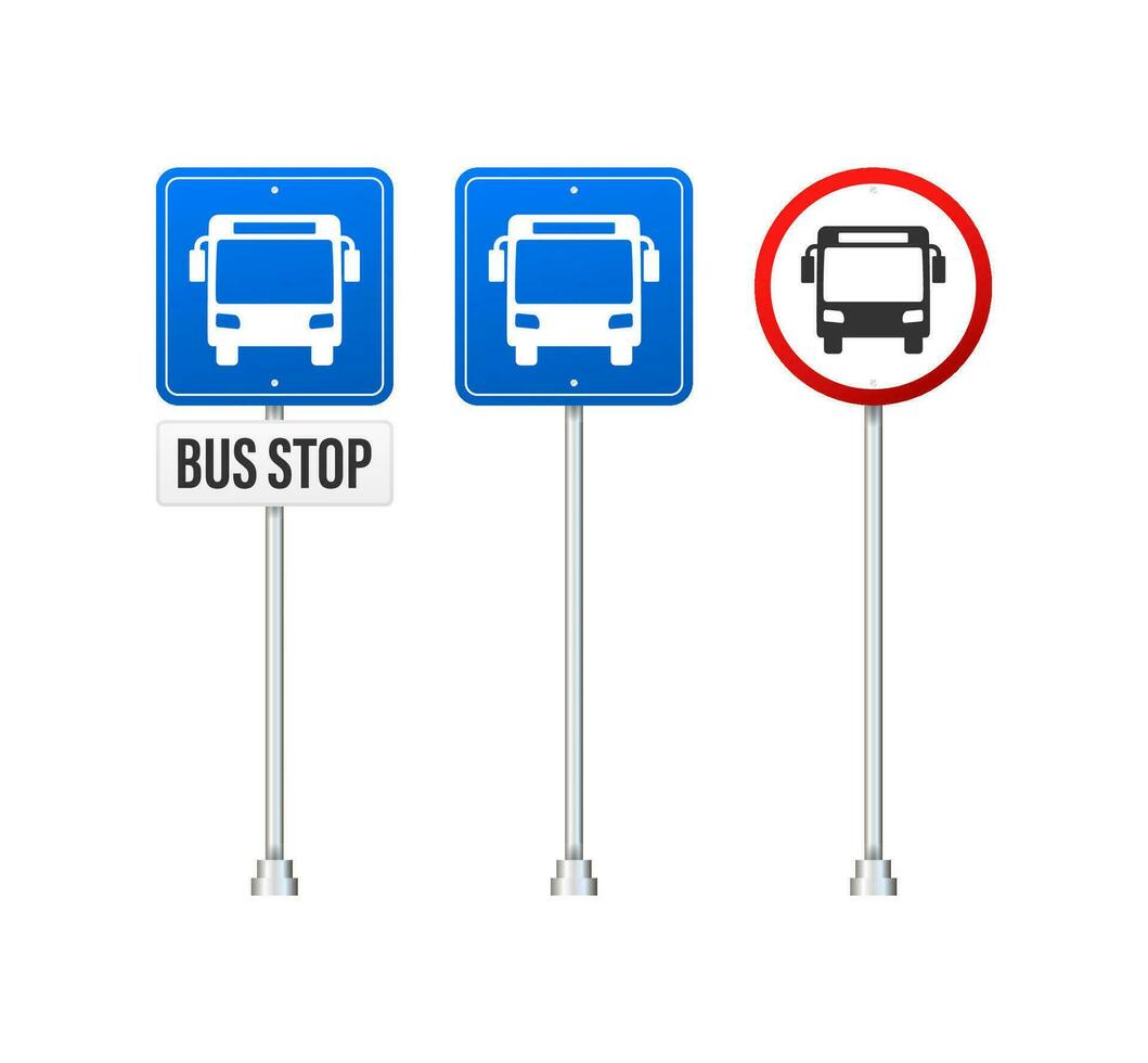 Flat illustration with blue bus stop. Flat vector illustration. Transport vector.