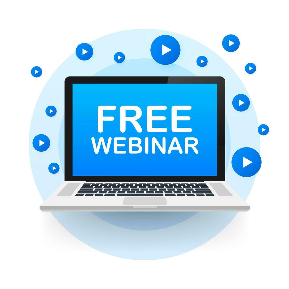 Free webinar, laptop icon. Can be used for business concept. Vector stock illustration